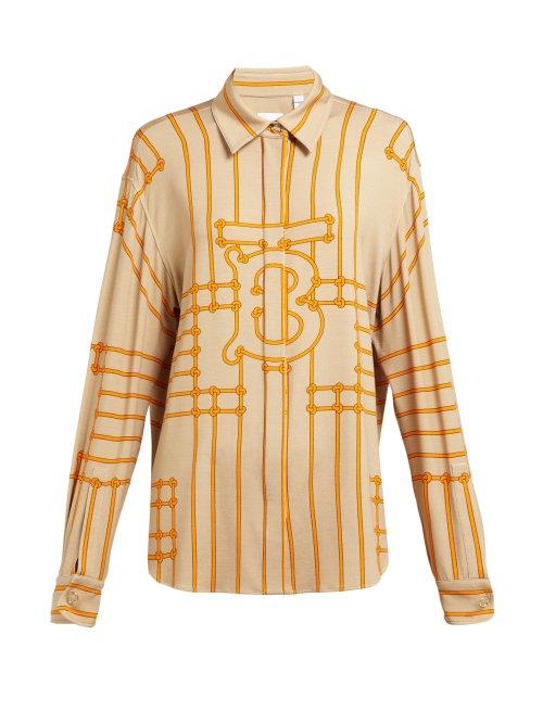 Matchesfashion.com Burberry - Monogram Print Silk Blend Shirt - Womens - Beige Multi