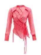 Rejina Pyo - Yuri Ruffled Silk-chiffon Wrap Shirt - Womens - Pink
