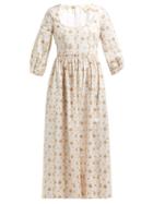 Matchesfashion.com Brock Collection - Ondina Floral And Stripe Print Cotton Midi Dress - Womens - White Multi