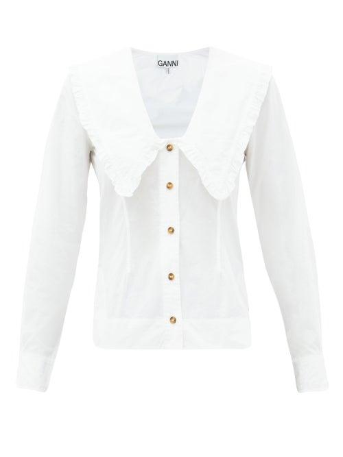 Matchesfashion.com Ganni - Peter Pan-collar Cotton-poplin Shirt - Womens - White