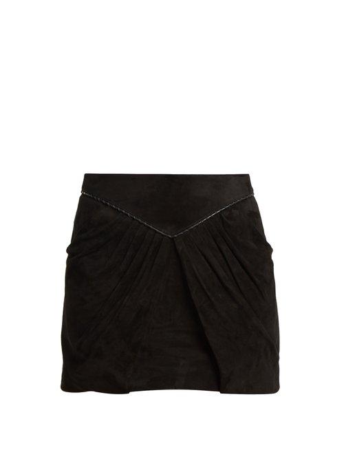Matchesfashion.com Saint Laurent - Pleat Detail Suede Mini Skirt - Womens - Black