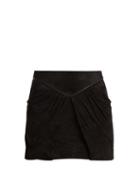 Matchesfashion.com Saint Laurent - Pleat Detail Suede Mini Skirt - Womens - Black