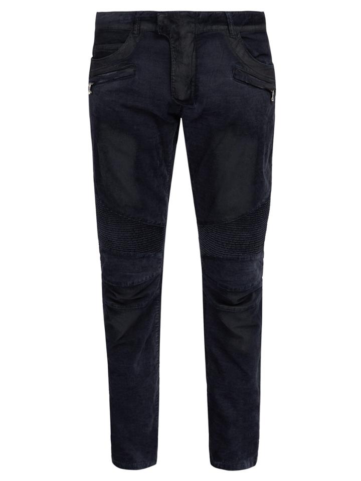 Balmain Slim-leg Crushed-velvet Biker Jeans