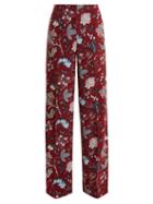 Matchesfashion.com Diane Von Furstenberg - Canton Floral Print Wide Leg Trousers - Womens - Burgundy Print
