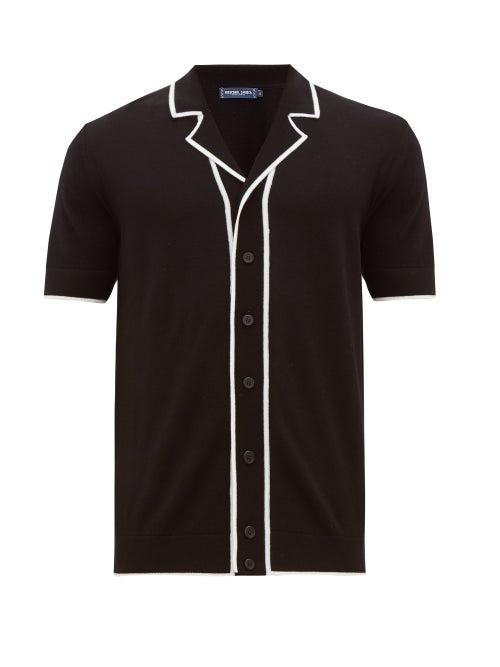 Matchesfashion.com Frescobol Carioca - Tipped Camp Collar Merino Wool Shirt - Mens - Black