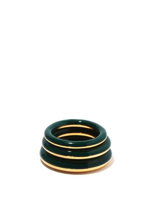 Matchesfashion.com Charlotte Chesnais - Set Of Three Enamel & 18kt Gold-vermeil Rings - Womens - Green Multi