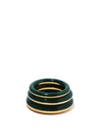 Matchesfashion.com Charlotte Chesnais - Set Of Three Enamel & 18kt Gold-vermeil Rings - Womens - Green Multi