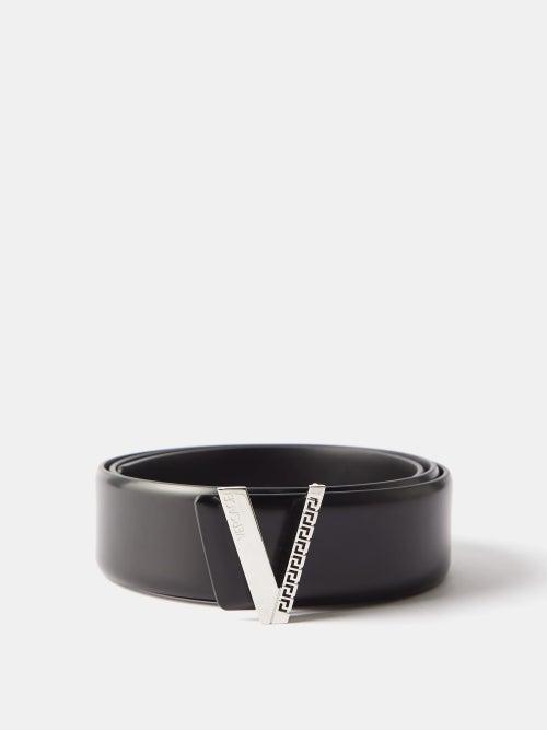 Versace - V-greca Leather Belt - Mens - Black