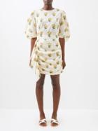 Rhode - Pia Marigold-print Puff-sleeve Cotton Mini Dress - Womens - Ivory Multi