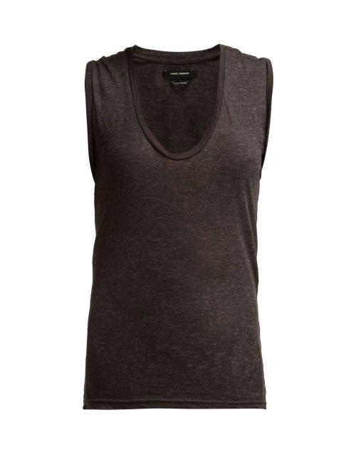 Matchesfashion.com Isabel Marant - Maik Linen Scoop Neck Top - Womens - Dark Grey