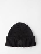 Moncler - Logo-patch Ribbed-wool Beanie Hat - Mens - Black