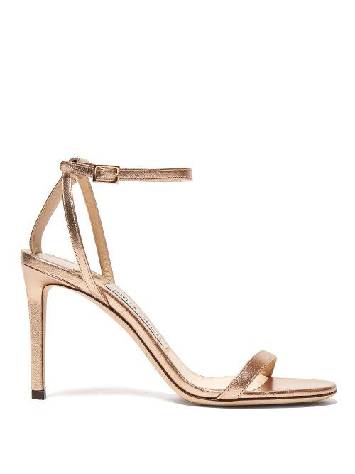 Matchesfashion.com Jimmy Choo - Minny 85 Metallic Leather Sandals - Womens - Rose Gold