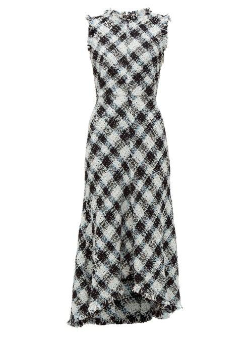 Matchesfashion.com Alexander Mcqueen - Frayed Trim Boucl Tweed Dress - Womens - Light Blue