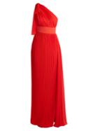 Elie Saab One-shoulder Pleated Georgette Gown