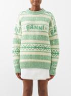 Ganni - Logo-jacquard Organic-wool Sweater - Womens - Green White