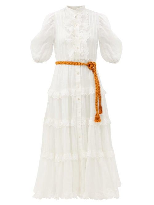 Matchesfashion.com Zimmermann - Amelie Tiered Gauze Midi Dress - Womens - Ivory