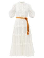 Matchesfashion.com Zimmermann - Amelie Tiered Gauze Midi Dress - Womens - Ivory