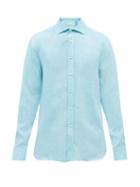 120 Lino 120% Lino - Linen Shirt - Mens - Light Blue
