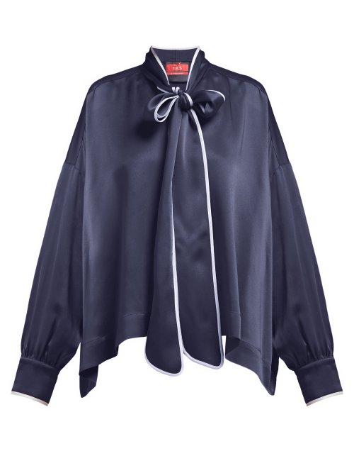 Matchesfashion.com F.r.s - For Restless Sleepers - Alethia Pussy Bow Crepe Blouse - Womens - Navy