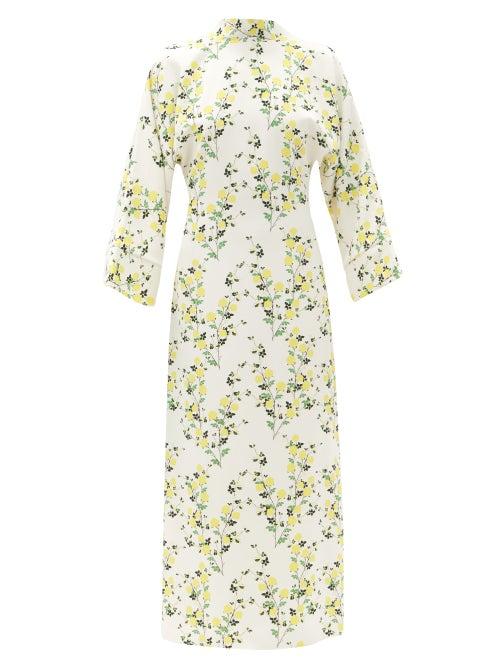Matchesfashion.com Bernadette - Miranda V-back Floral-print Crepe Dress - Womens - Ivory Multi