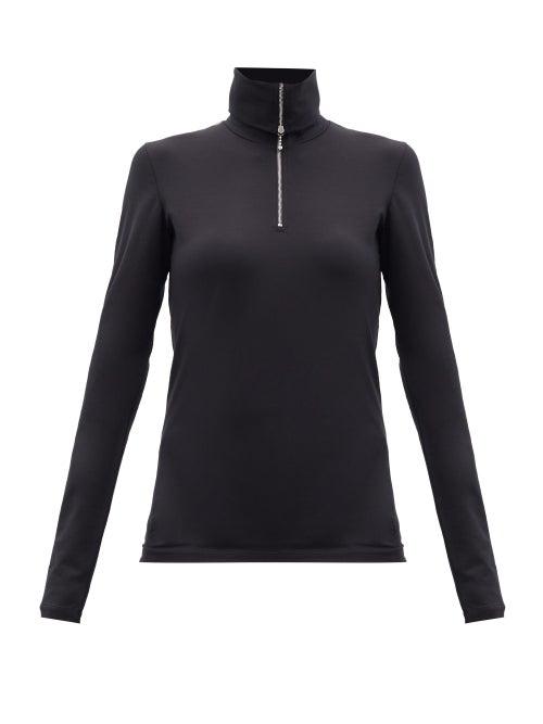 Matchesfashion.com Jil Sander - Zip-front Cotton-blend Jersey Long-sleeved T-shirt - Womens - Black