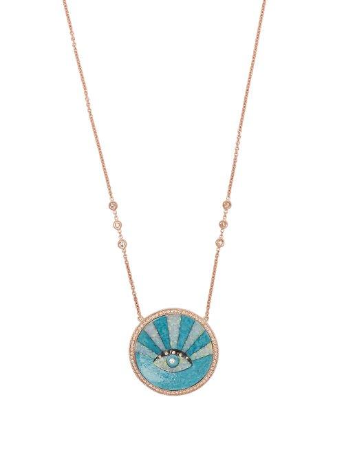 Matchesfashion.com Jacquie Aiche - Diamond, Opal & Turquoise Rose Gold Necklace - Womens - Blue
