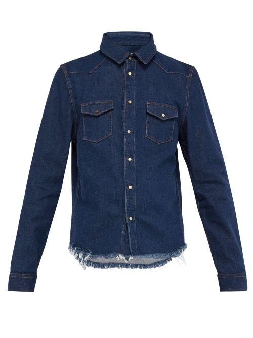 Matchesfashion.com Marques'almeida - Cowboy Frayed Trim Denim Shirt - Mens - Indigo