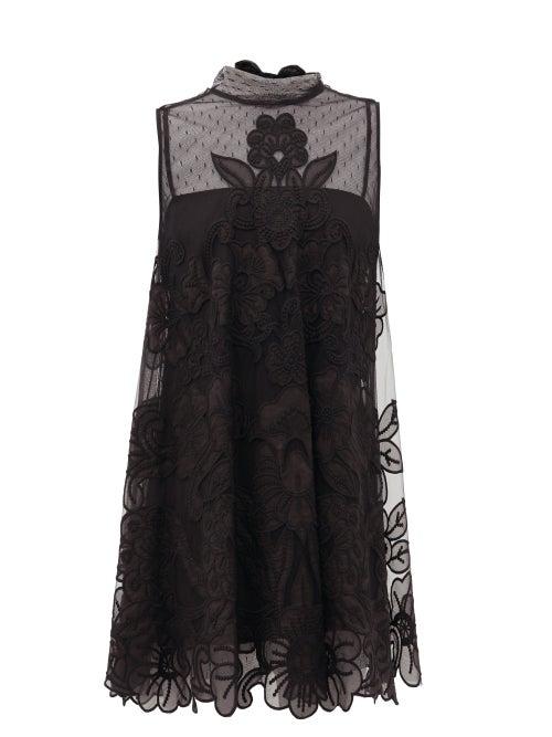 Matchesfashion.com Redvalentino - Floral-embroidered Tulle Mini Dress - Womens - Black