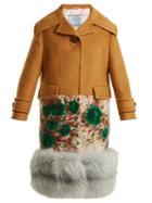 Prada Fur-hem Contrast-panel Cashmere Coat