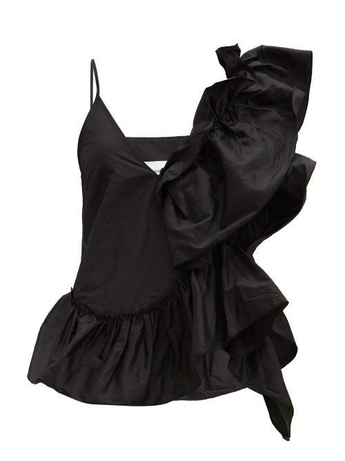 Matchesfashion.com Marques'almeida - Ruffled-shoulder Silk Top - Womens - Black