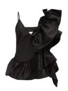 Matchesfashion.com Marques'almeida - Ruffled-shoulder Silk Top - Womens - Black