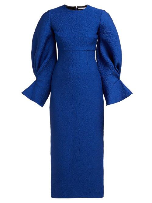 Matchesfashion.com Emilia Wickstead - Karina Gathered Sleeve Seersucker Dress - Womens - Blue