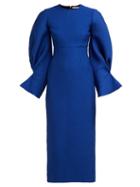 Matchesfashion.com Emilia Wickstead - Karina Gathered Sleeve Seersucker Dress - Womens - Blue