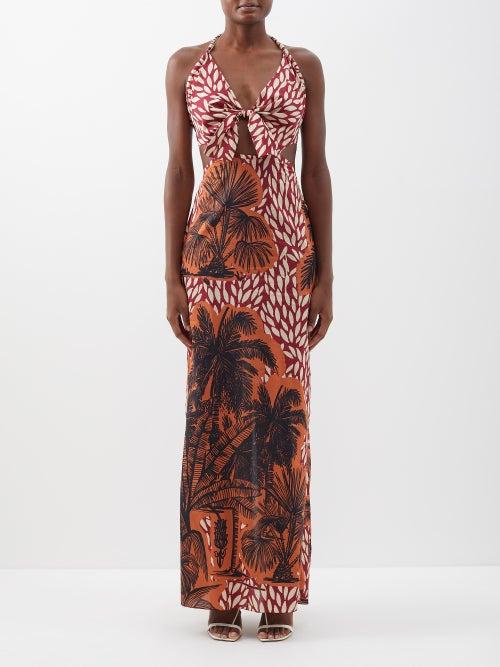 Johanna Ortiz - Comunidades Exoticas Palm-print Cotton Maxi Dress - Womens - Red Print