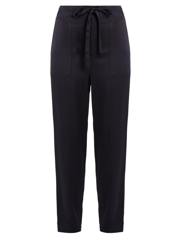 Vince Drawstring Tapered-leg Satin Trousers