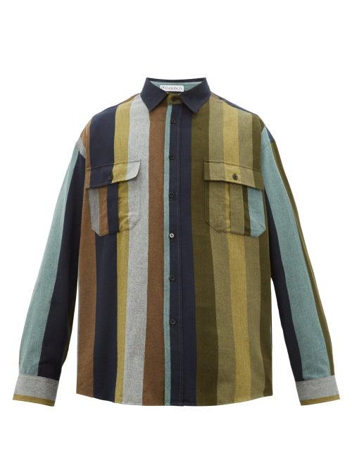 Matchesfashion.com Jw Anderson - Oversized Striped Cotton Flannel Shirt - Mens - Khaki