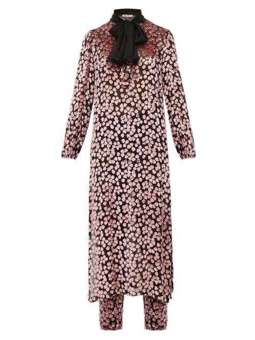 Matchesfashion.com William Vintage - Lanvin 1978 Velvet Devor Silk Top And Trousers - Womens - Black Multi