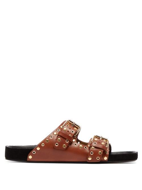 Matchesfashion.com Isabel Marant - Lennyo Double Strap Eyelet Leather Slides - Womens - Tan