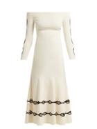 Matchesfashion.com Alexander Mcqueen - Off The Shoulder Eyelet Knit Dress - Womens - White Black