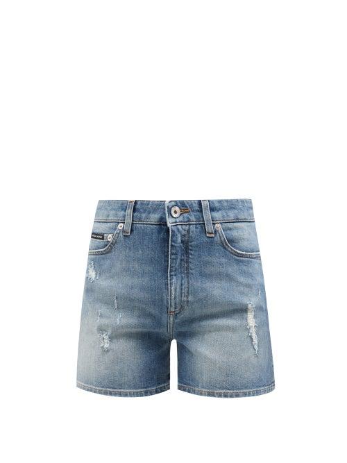 Ladies Rtw Dolce & Gabbana - High-rise Distressed Denim Shorts - Womens - Denim