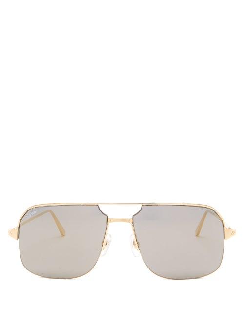 Matchesfashion.com Cartier Eyewear - Bronze Aviator Metal Sunglasses - Mens - Bronze