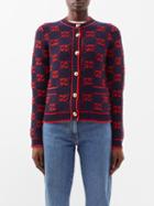 Gucci - Gg-intarsia Wool Cardigan - Womens - Red Blue