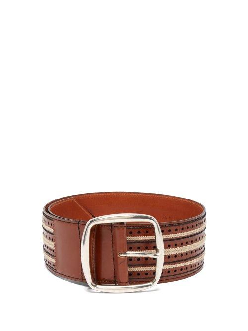 Matchesfashion.com Etro - Woven Stitch Floral Leather Belt - Womens - Tan
