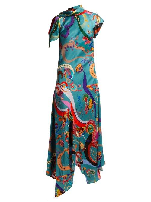 Matchesfashion.com Etro - Juillet Swirling Print Satin Dress - Womens - Blue Multi