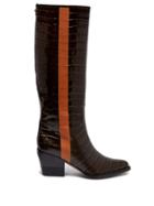 Matchesfashion.com Chlo - Crocodile Effect Leather Knee High Boots - Womens - Khaki