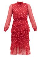 Matchesfashion.com Saloni - Isa Polka Dot Devor Silk Blend Chiffon Dress - Womens - Red Multi
