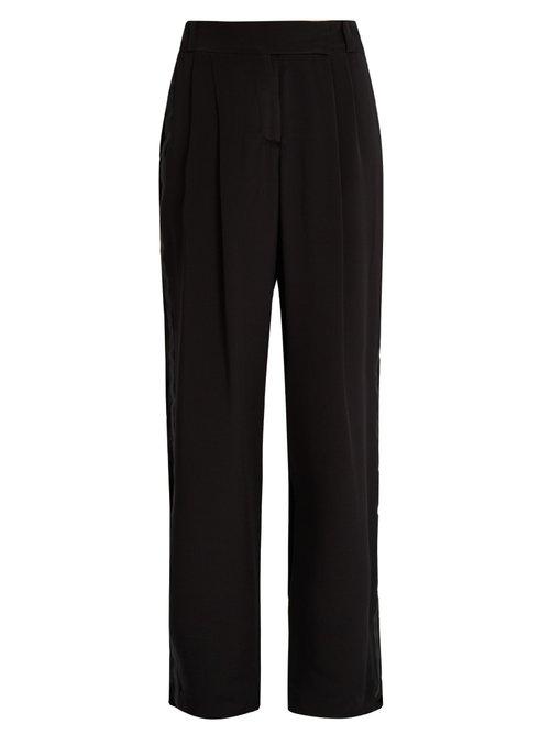 Matchesfashion.com Serena Bute - Velvet Back Silk Crepe De Chine Wide Leg Trousers - Womens - Black
