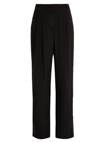 Matchesfashion.com Serena Bute - Velvet Back Silk Crepe De Chine Wide Leg Trousers - Womens - Black
