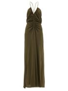 Ladies Rtw Petar Petrov - Amia Ruched-front Leather-strap Maxi Dress - Womens - Dark Green