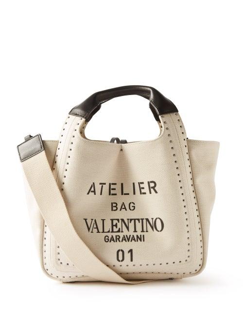 Valentino Garavani - Atelier Medium Linen Tote Bag - Womens - Black Cream